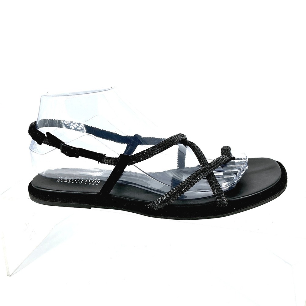 Kenneth Cole Reaction Size 7 Black Sparkly Strappy Flat Sandals NEW‎ Whitney $79